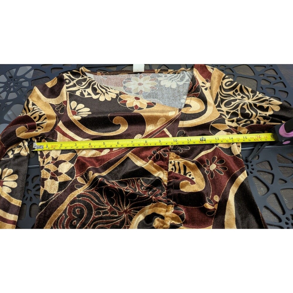 Vintage 90s Y2K Velvet Top M Fairy Grunge Asymmetric Brown Whimsigoth Geo Floral - Picture 6 of 9